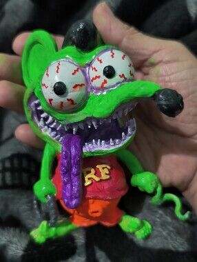 Neon Green Rat Fink Style Figure with Purple Tongue